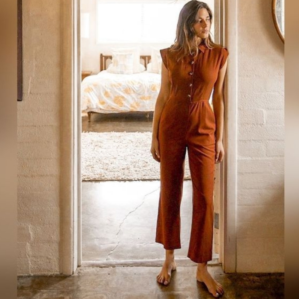 Christy Dawn Rust Button-Front Jumpsuit